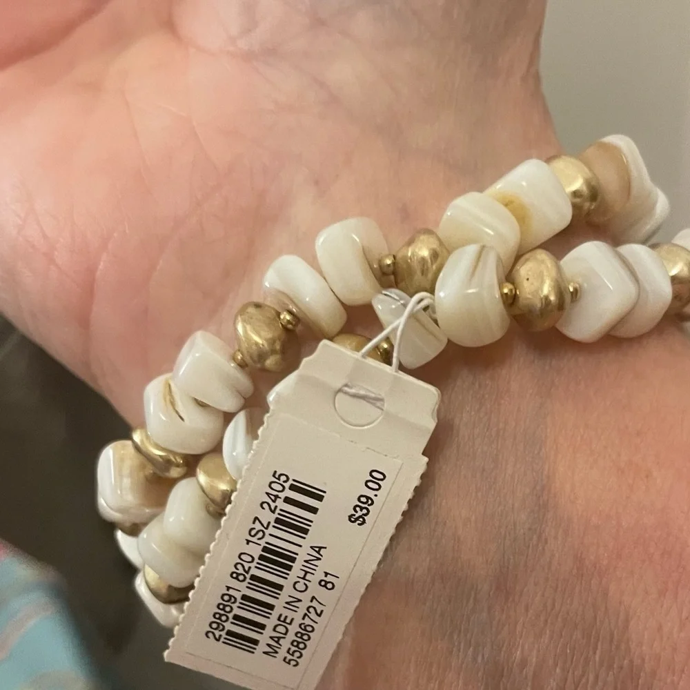 J. Jill Gold and White Stretch Bracelet with Linked Design